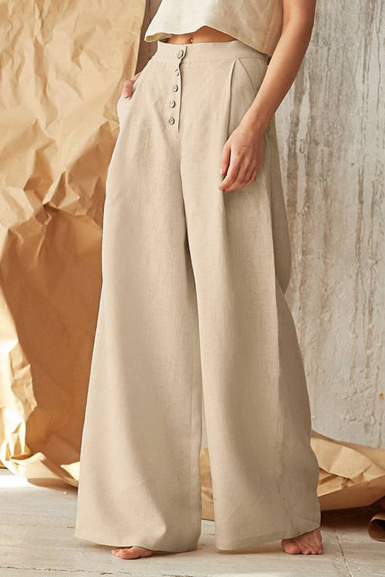 Pantalon vintage uni boutonné avec poches