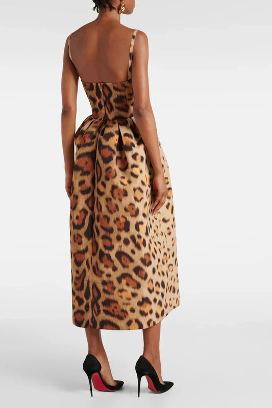 Robe mi-longue bustier léopard Tiana