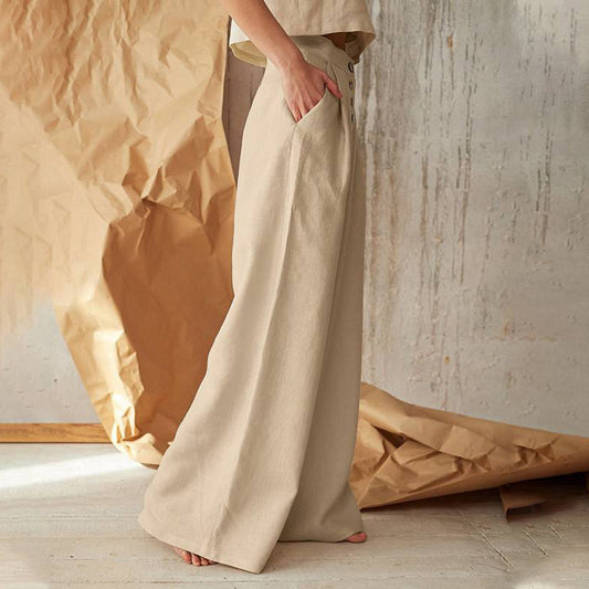 Pantalon vintage uni boutonné avec poches