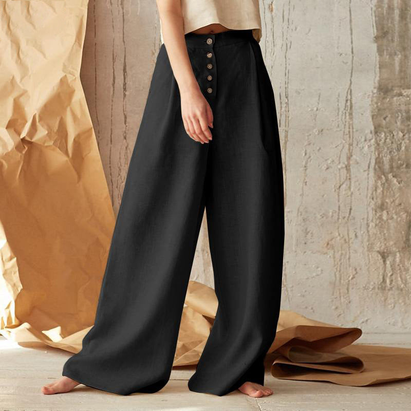 Pantalon vintage uni boutonné avec poches