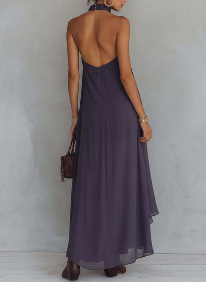 Robe longue en mousseline vintage brodée violette