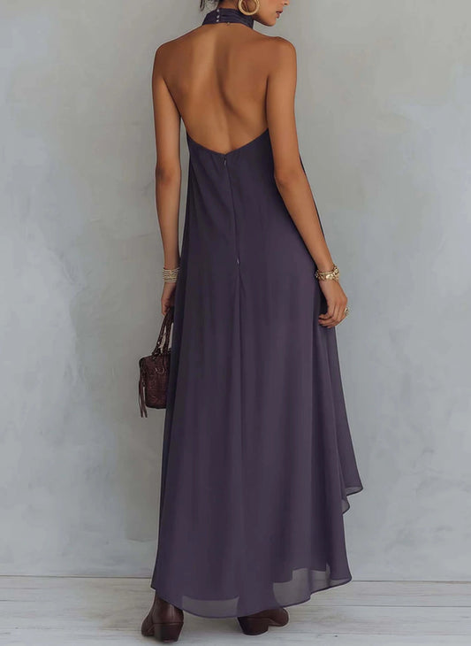Robe longue en mousseline vintage brodée violette