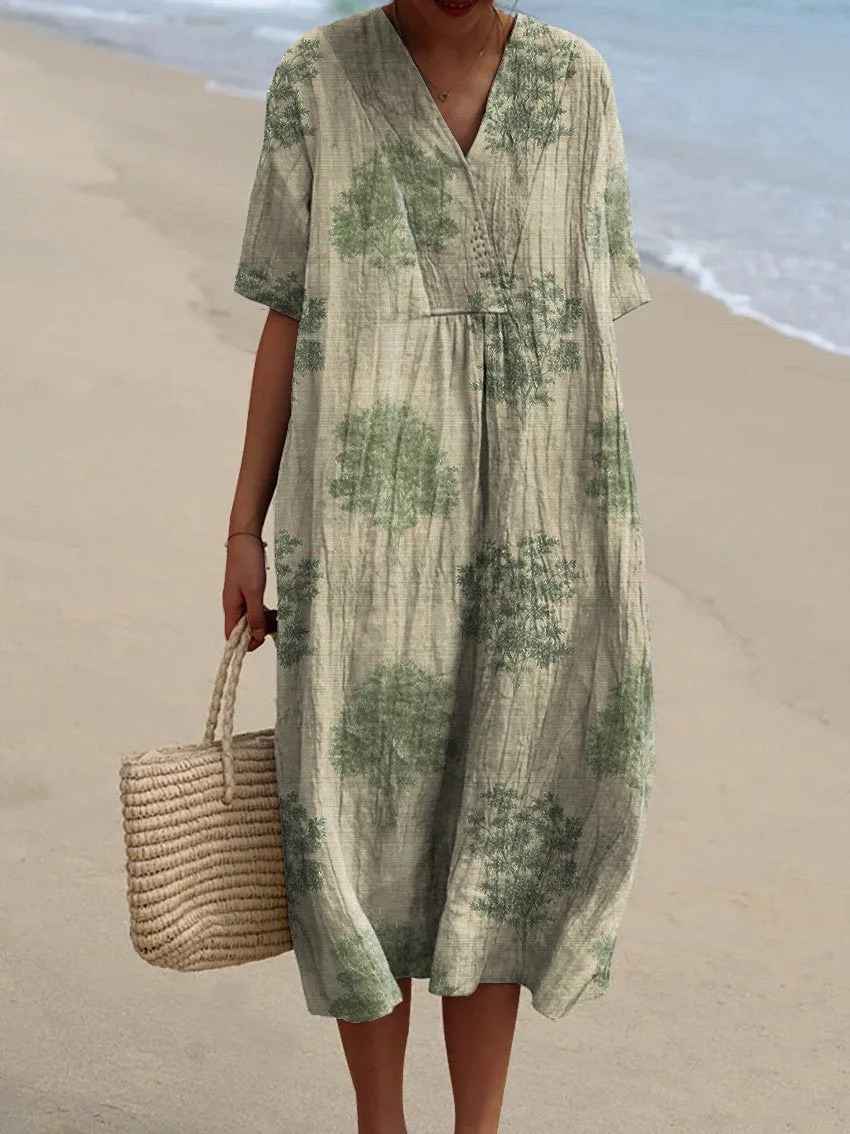 Robe décontractée fluide à imprimé floral vintage pour femmes
