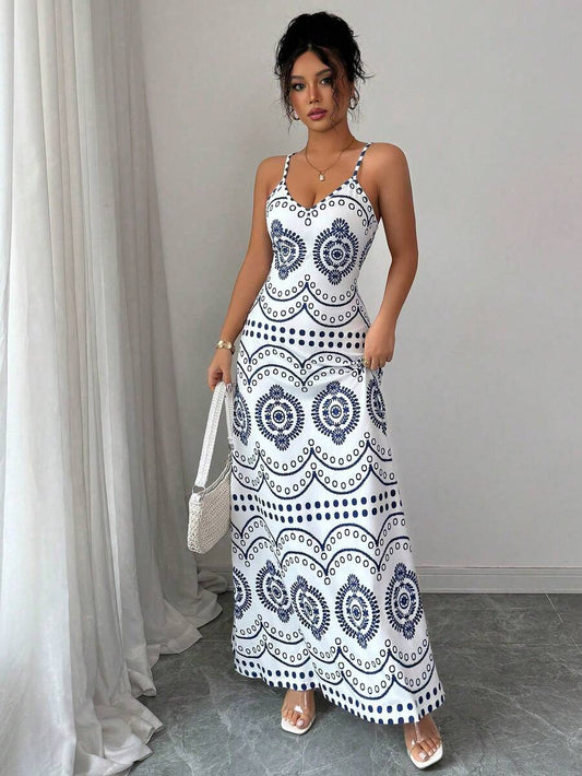 Robe décontractée de vacances à l'imprimé raffiné