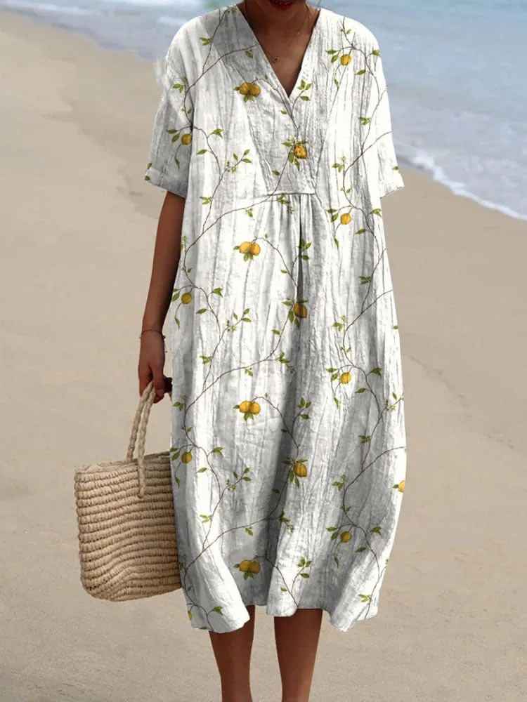 Robe décontractée fluide à imprimé floral vintage pour femmes