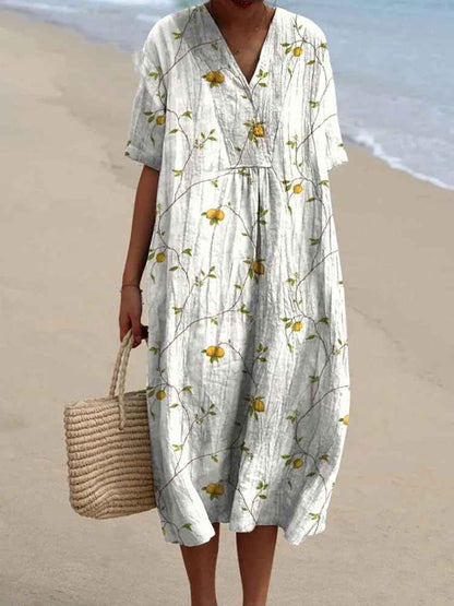 Robe décontractée fluide à imprimé floral vintage pour femmes