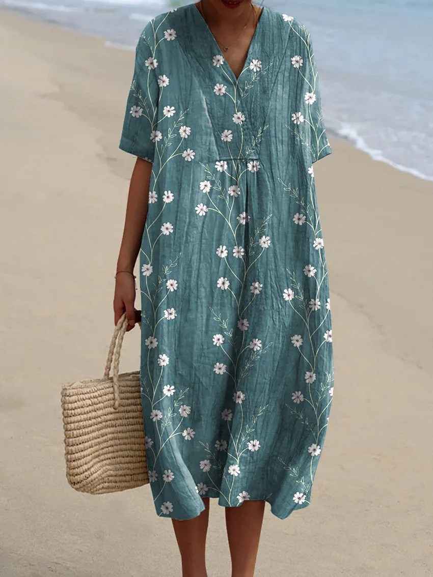 Robe décontractée fluide à imprimé floral vintage pour femmes
