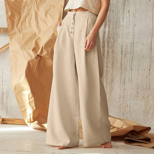 Pantalon vintage uni boutonné avec poches