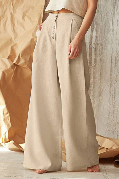 Pantalon vintage uni boutonné avec poches