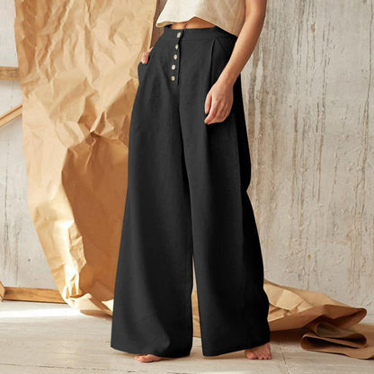 Pantalon vintage uni boutonné avec poches