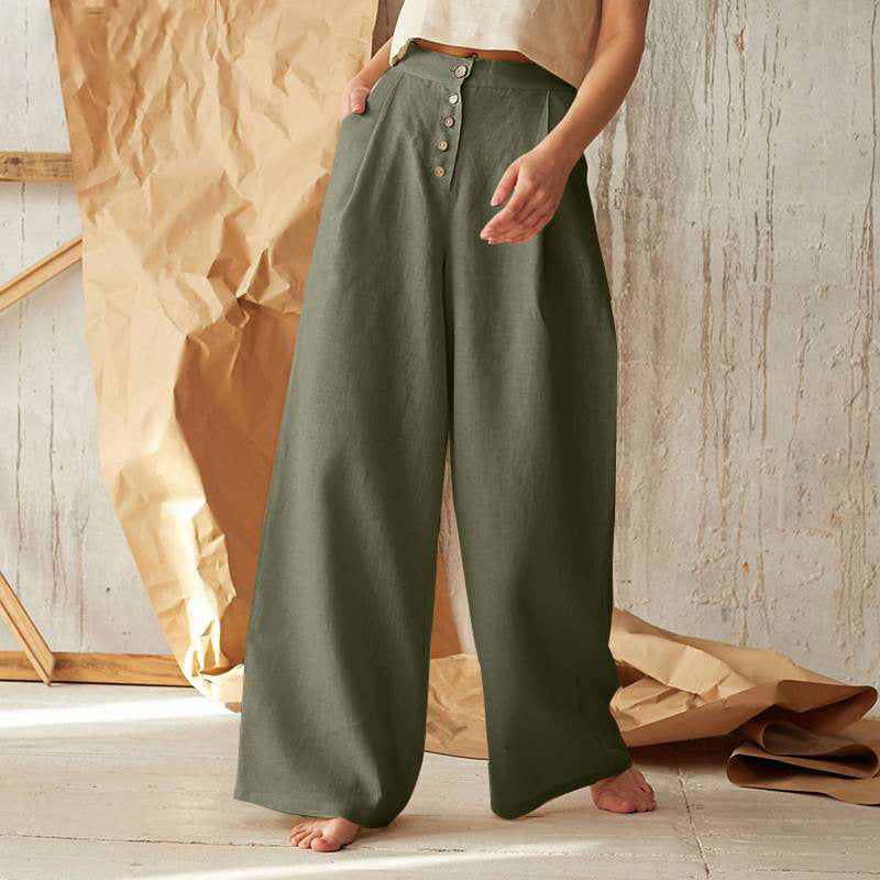 Pantalon vintage uni boutonné avec poches