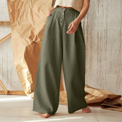 Pantalon vintage uni boutonné avec poches