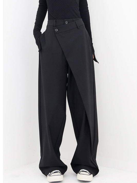 Pantalons larges à jambes asymétriques avec boutons