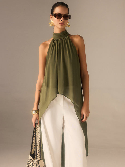 Haut long en mousseline semi-transparente à encolure dos nu