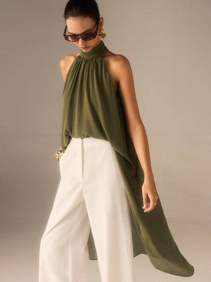 Haut long en mousseline semi-transparente à encolure dos nu