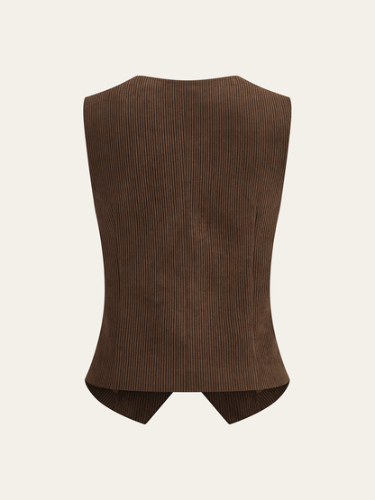 Gilet en velours côtelé à col en V noué
