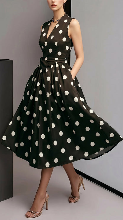 Robe à pois avec nœud élégant