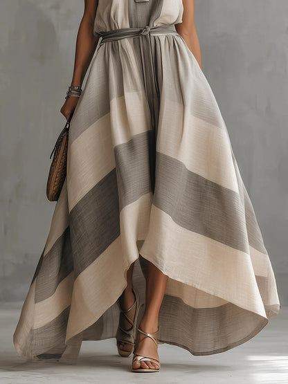 Robe longue élégante à rayures sans manches