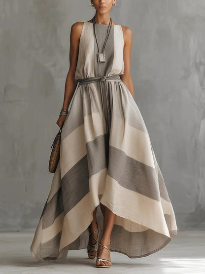 Robe longue élégante à rayures sans manches