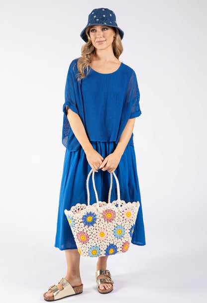Sac fourre-tout en crochet et tricot avec motif marguerite