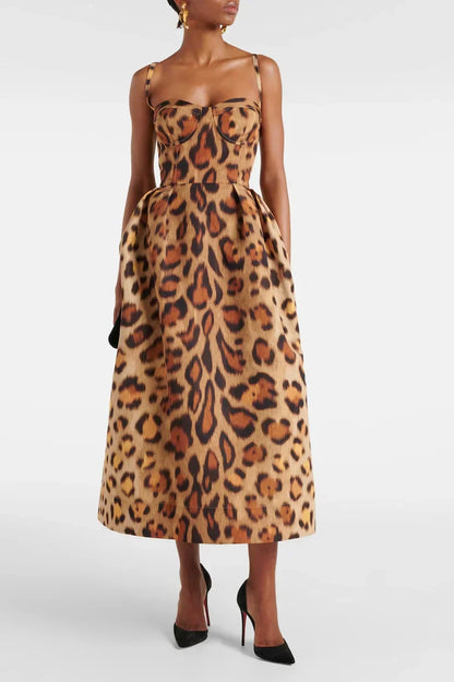 Robe mi-longue bustier léopard Tiana