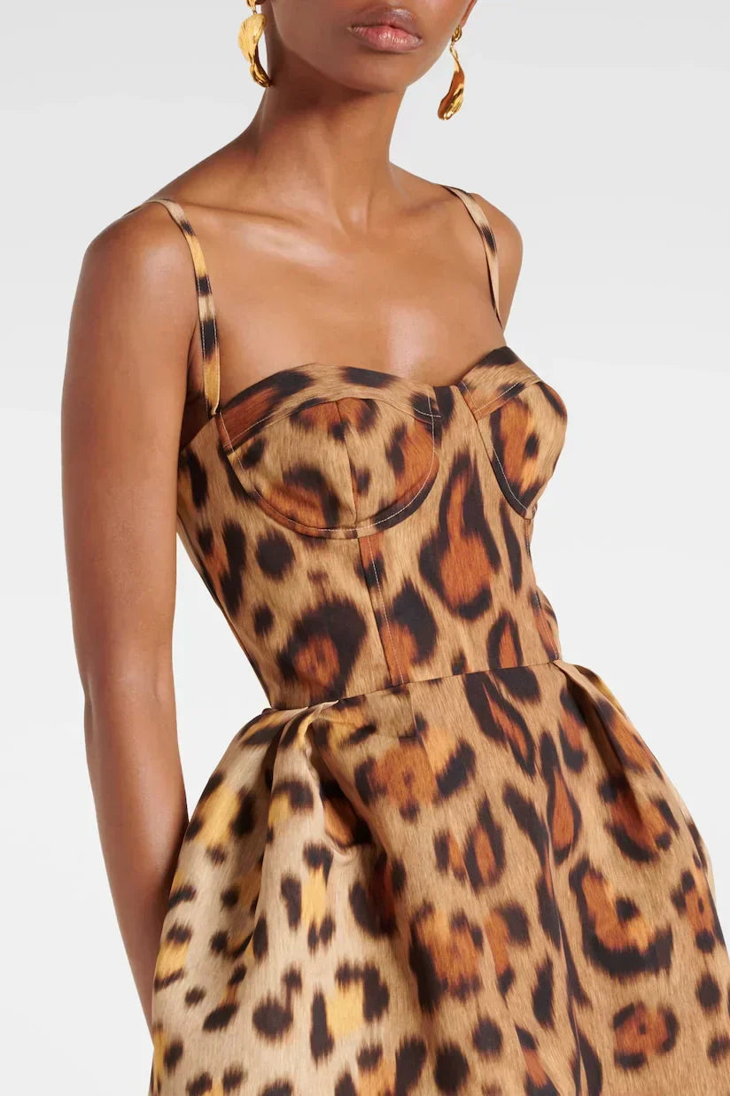 Robe mi-longue bustier léopard Tiana