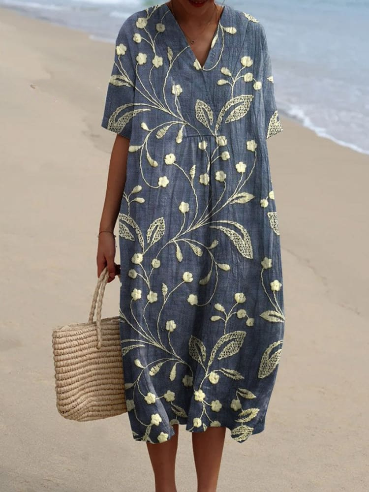 Robe décontractée fluide à imprimé floral vintage pour femmes