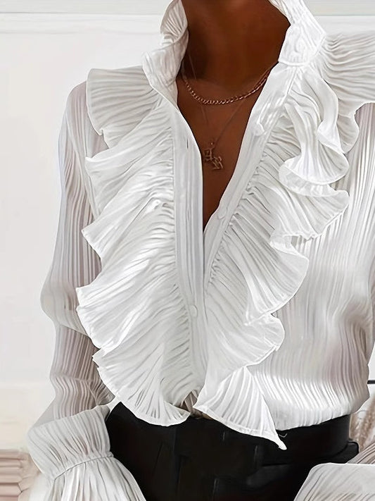 Chemise blanche à manches longues avec volants