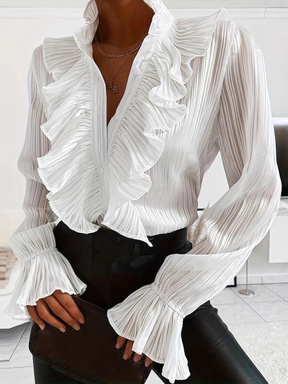 Chemise blanche à manches longues avec volants