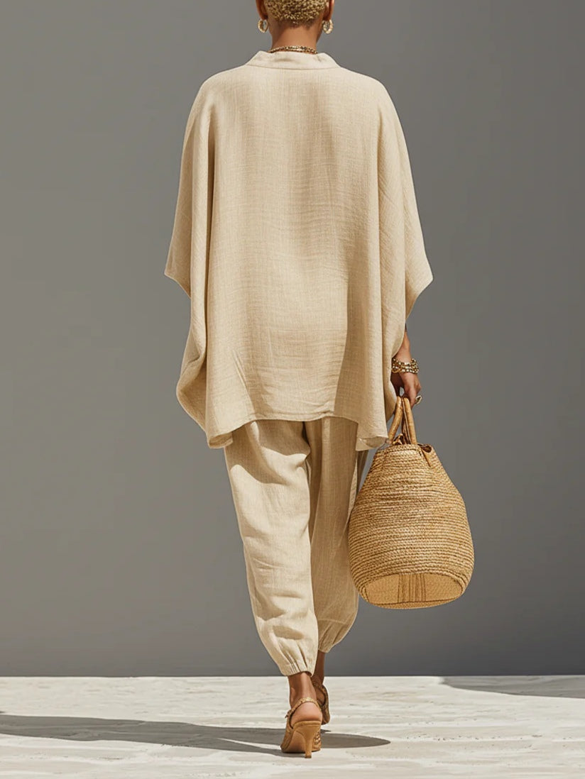 Top minimaliste asymétrique kaki clair et pantalon de jogging