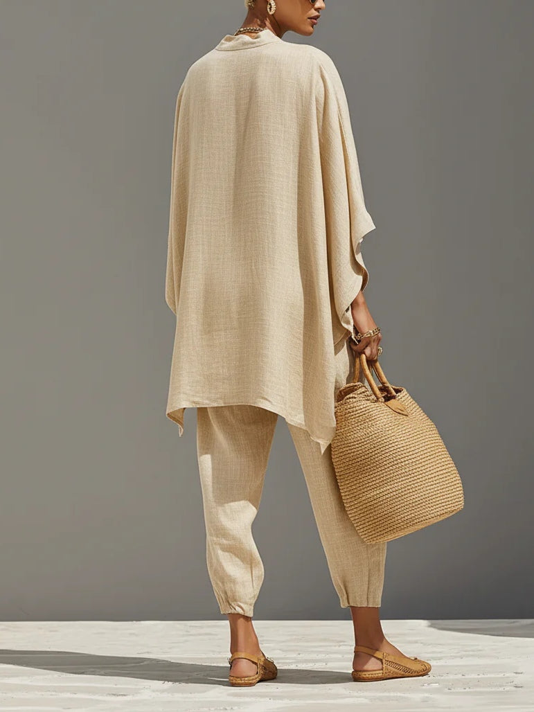 Top minimaliste asymétrique kaki clair et pantalon de jogging
