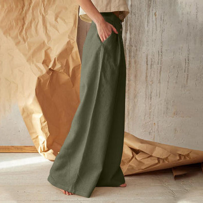 Pantalon vintage uni boutonné avec poches