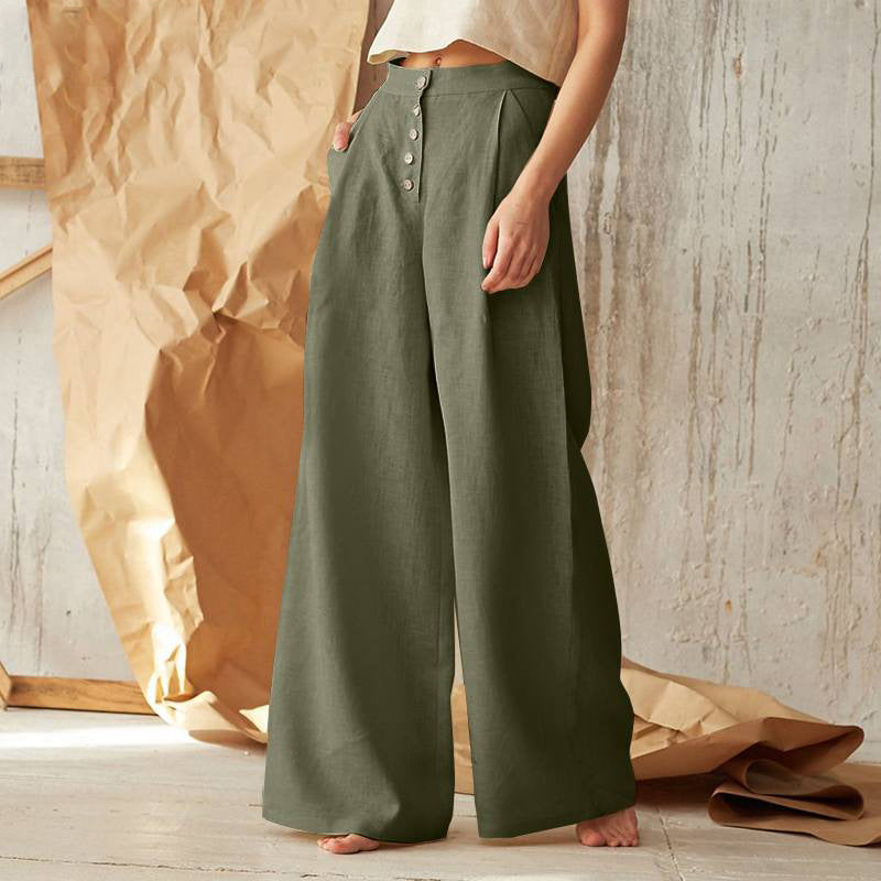 Pantalon vintage uni boutonné avec poches