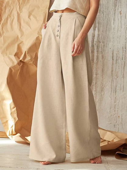 Pantalon vintage uni boutonné avec poches