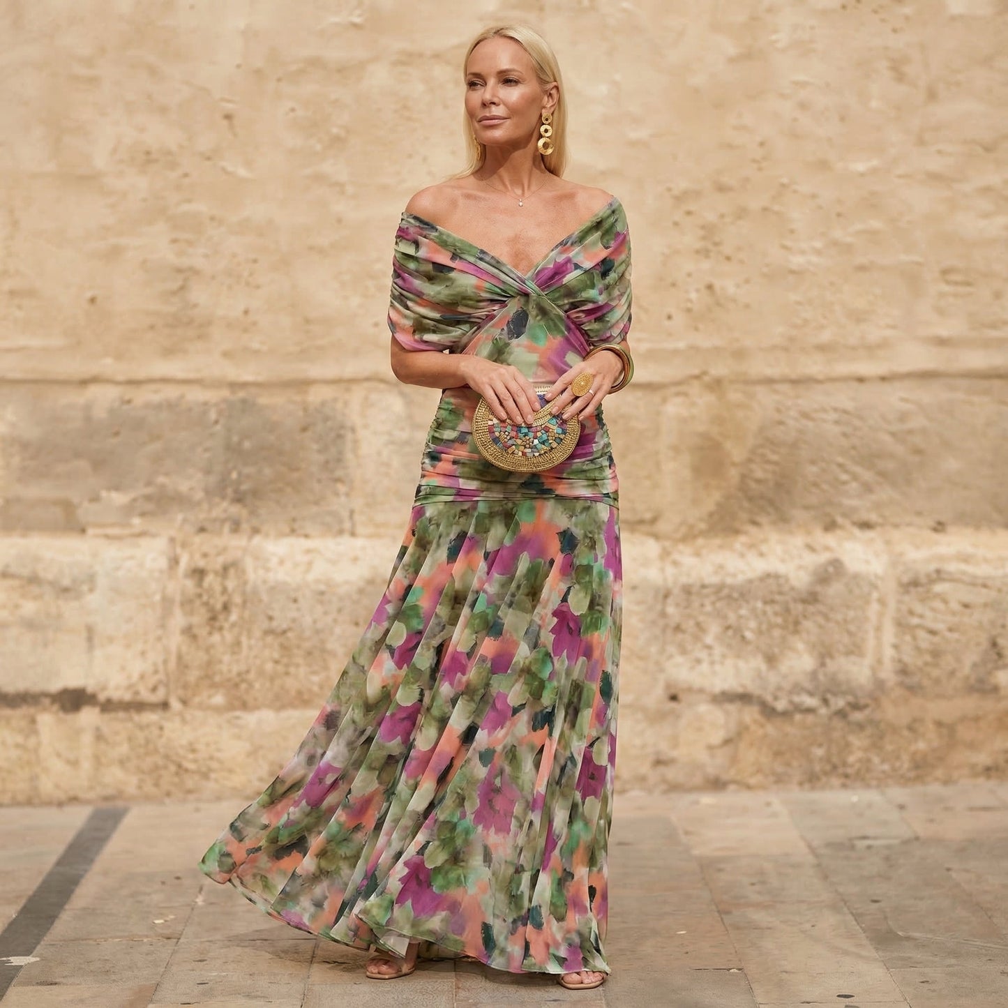 Florendra | Robe longue fleurie avec un élégant décolleté en V