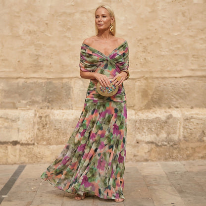 Florendra | Robe longue fleurie avec un élégant décolleté en V