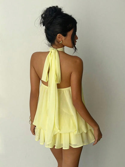 Robe courte fluide dos nu à nouer