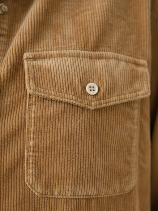 Robe mi-longue en velours côtelé avec doubles poches poitrine et boutons simples