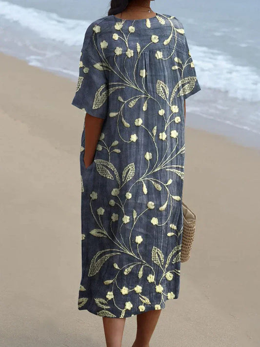 Robe décontractée fluide à imprimé floral vintage pour femmes